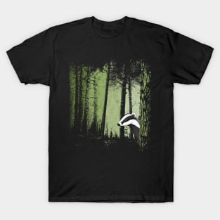 Romantic Twilight Forest with Badger Drawing T-Shirt